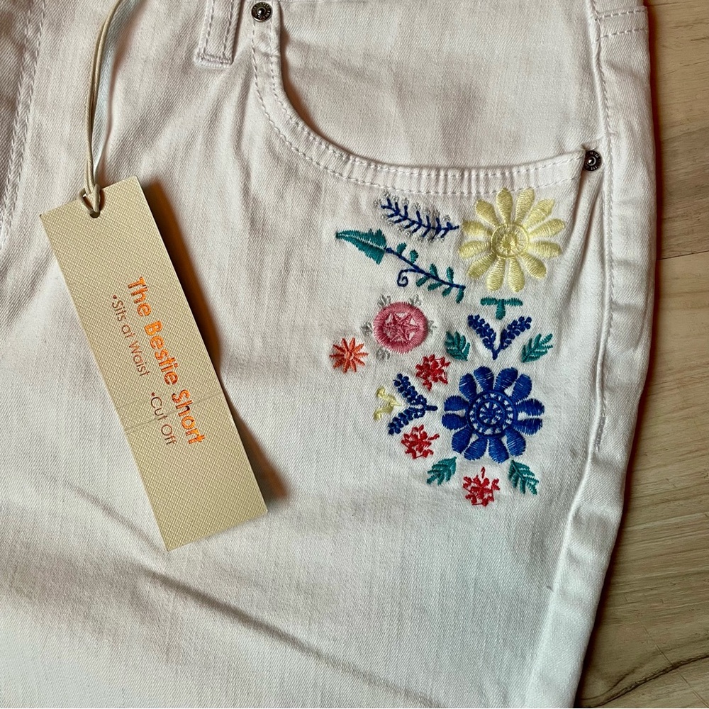 Embroidered White Denim Shorts - Picture 4 of 10